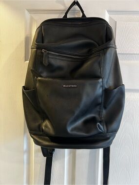 Valentino Black Soft Leather Backpack with Front Pocket